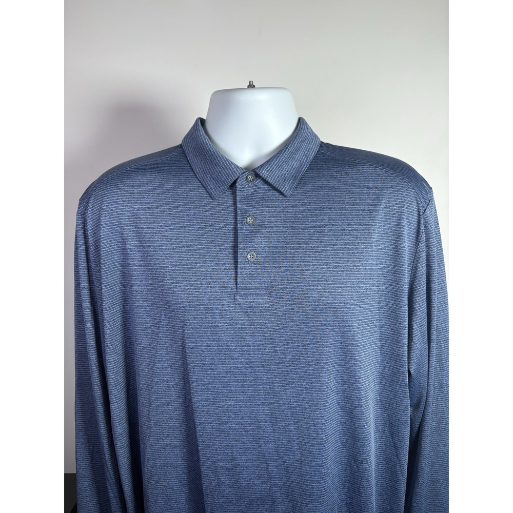 Pro Tour Long Sleeve Cool Play Men's L Golf Polo Shirt Blue Stripe